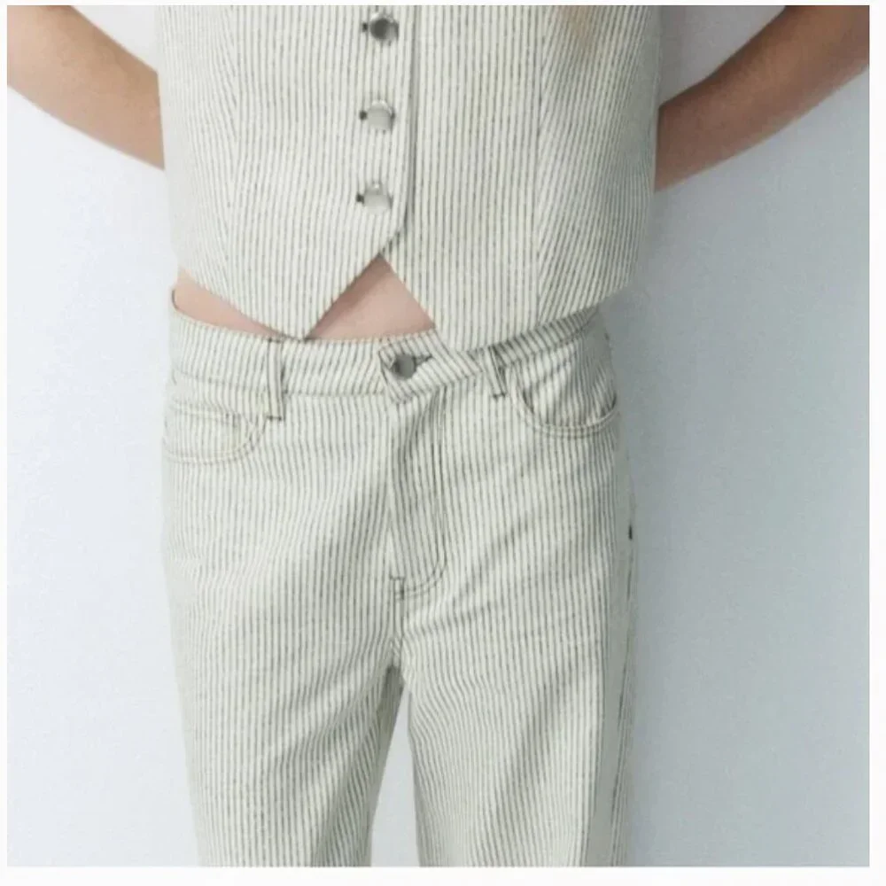 Zara Pinstriped Matching vest and jean set - size L